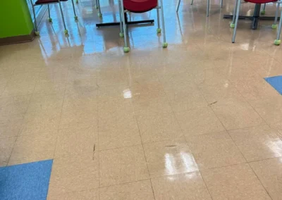 Clean commercial cafeteria dining area after cleaning