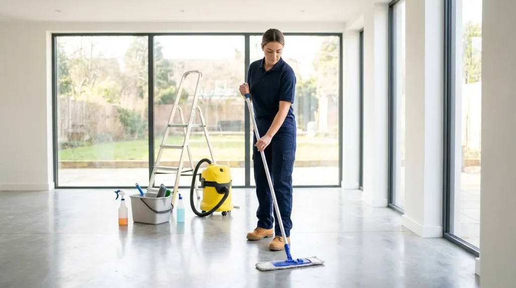 Post-construction cleaning of a newly finished home